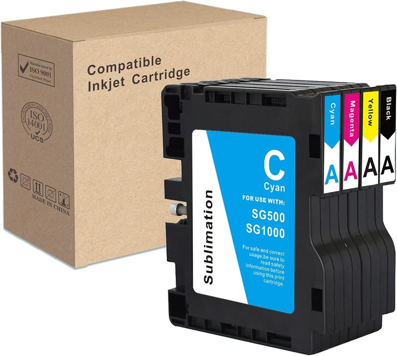 INK + SG500 SG1000 Version A Sublimation Cartridge Compatible for Sawgrass Virtuoso SG500 SG1000 Printer (1 Black, 1 Cyan, 1 Magenta, 1 Yellow, 4-Pack) Version A - Image 1